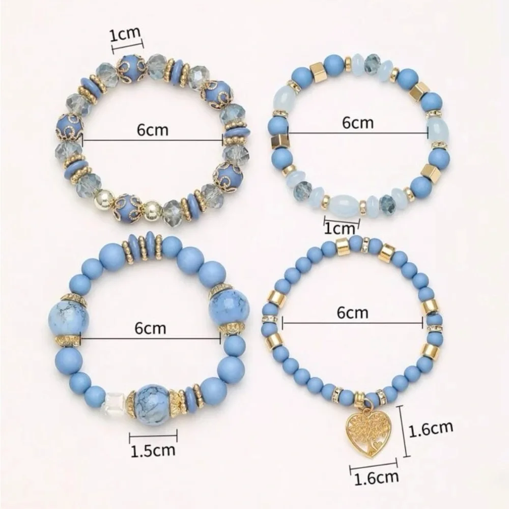 New 4 piece beaded bracelet heart charm - Picture 4 of 4